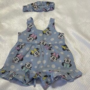 Disney Blue Minnie Mouse Polka Dot Romper with Headband